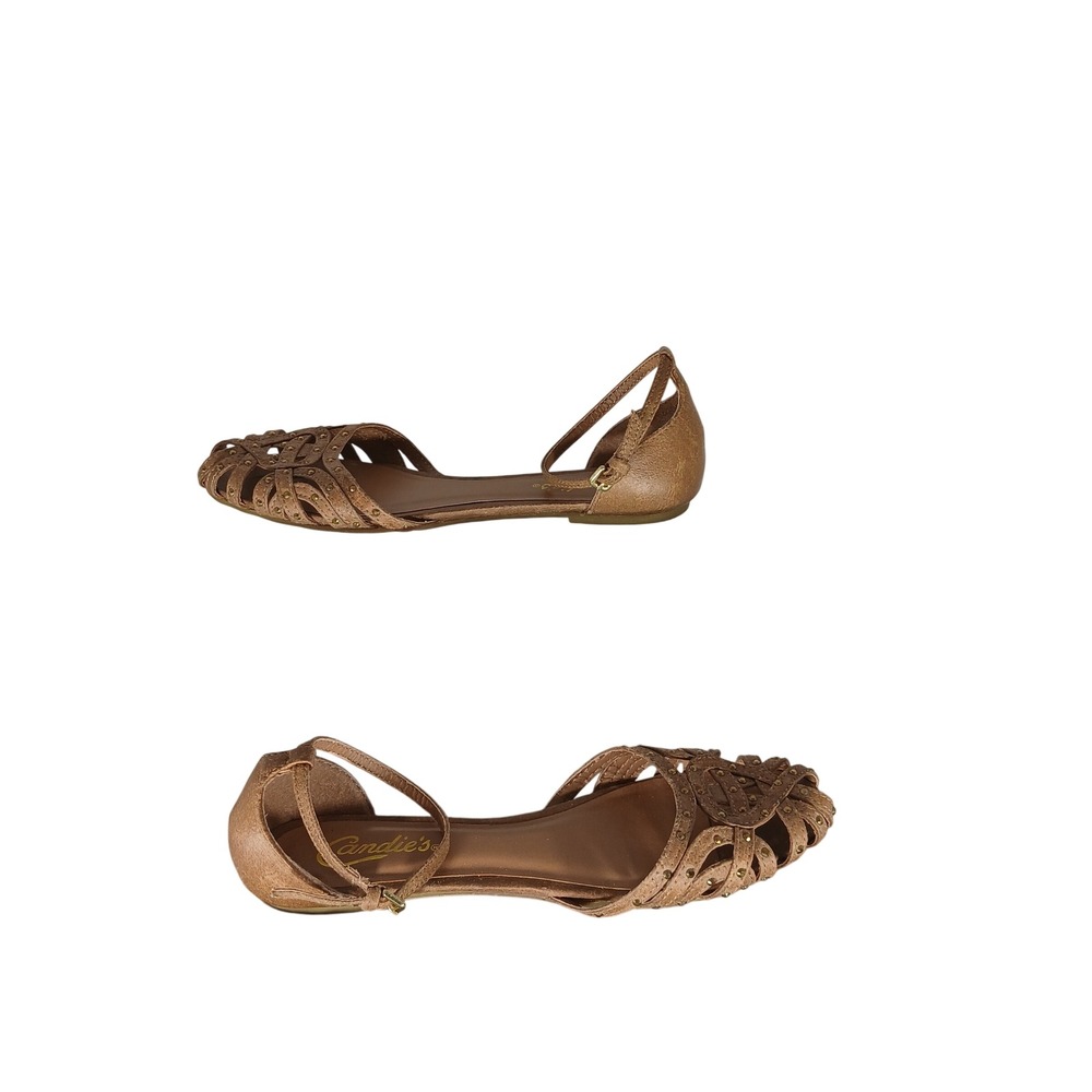 Candies Huarache Flat Sandals 8 Tan Studded Caged Ankle Strap Boho Casual